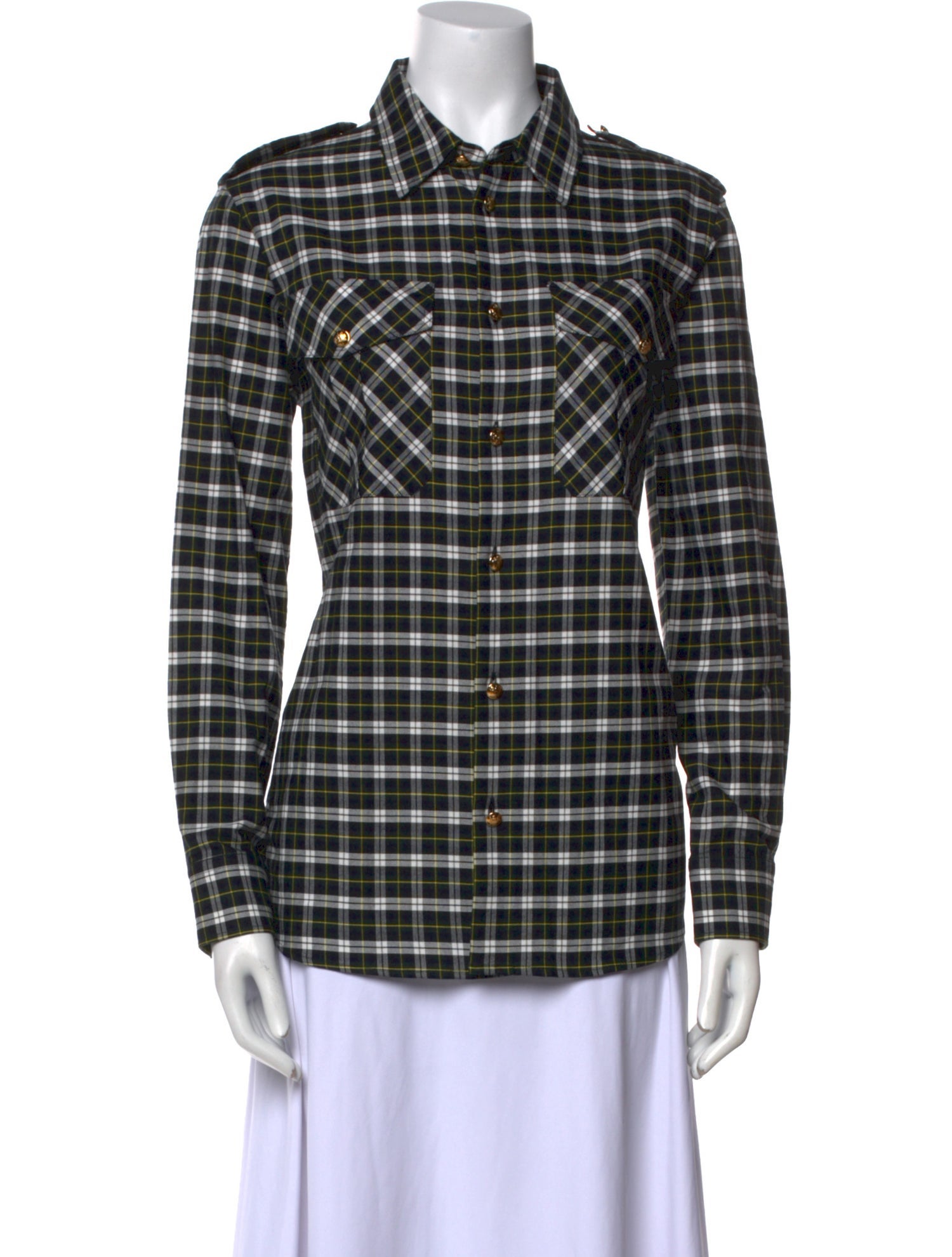 Nili Lotan Plaid Print Long Sleeve Button-Up Top