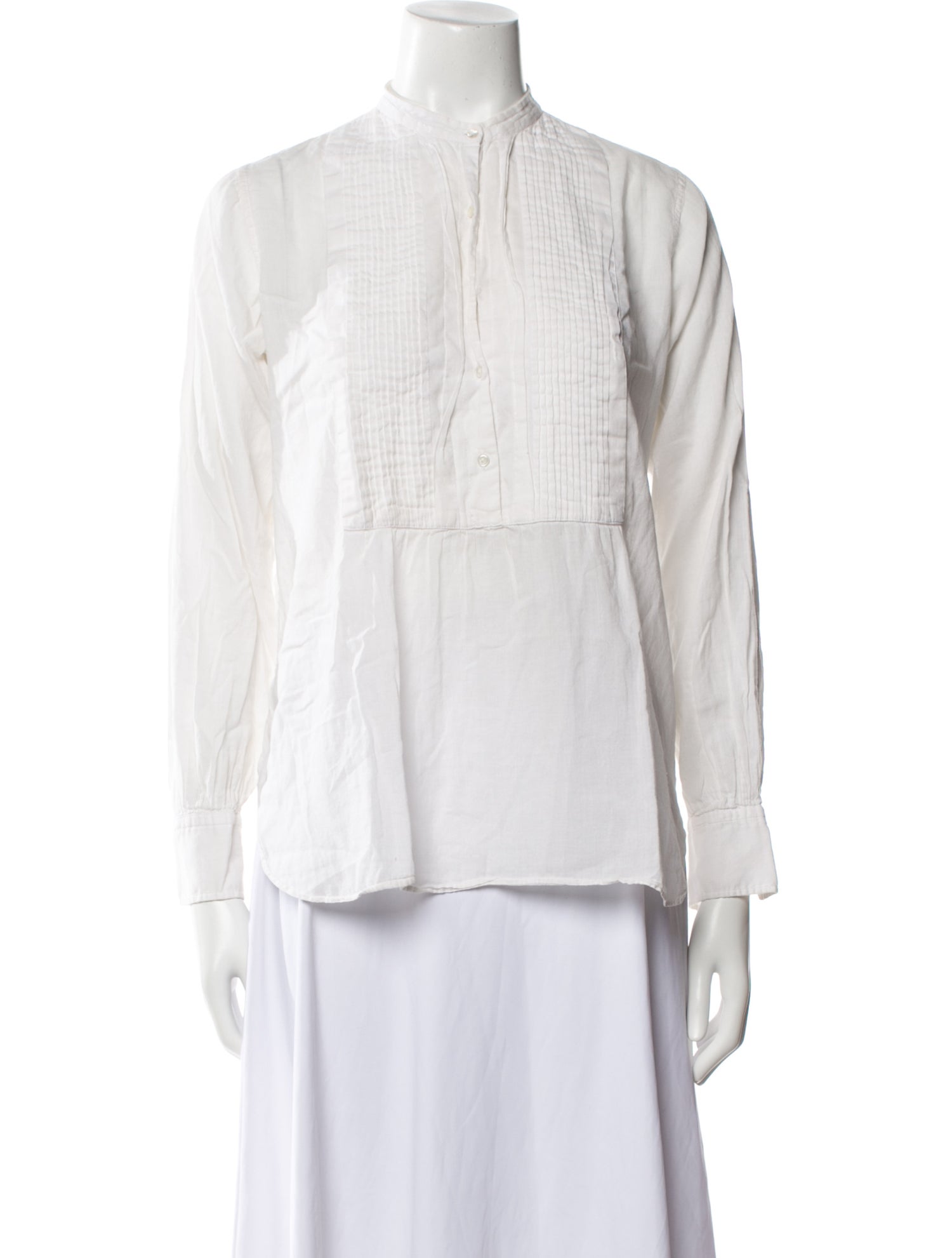 Nili Lotan Mock Neck Three-Quarter Sleeve Button-Up Top