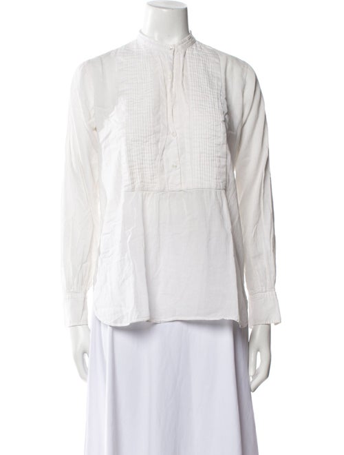 Nili Lotan Mock Neck Three-Quarter Sleeve Button-Up Top