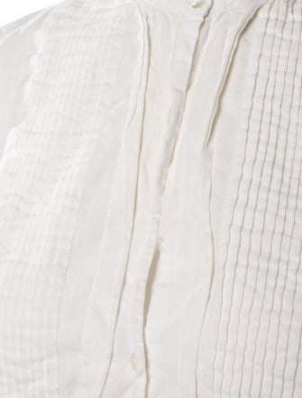 Nili Lotan Mock Neck Three-Quarter Sleeve Button-Up Top