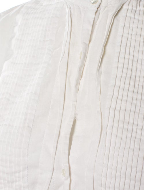 Nili Lotan Mock Neck Three-Quarter Sleeve Button-Up Top