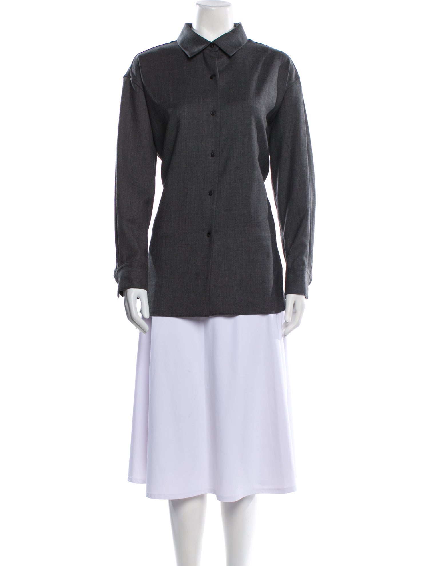 Nili Lotan Virgin Wool Long Sleeve Button-Up Top