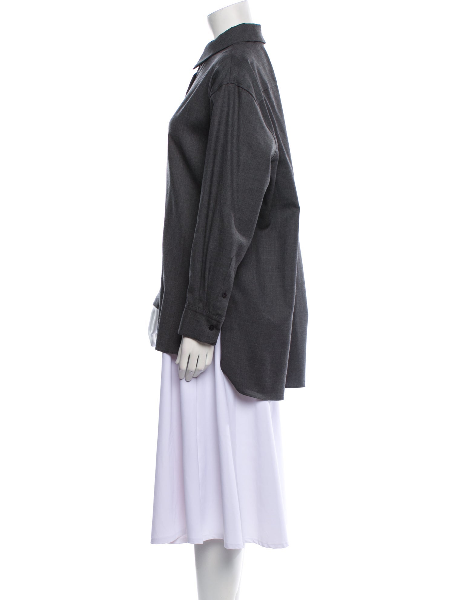 Nili Lotan Virgin Wool Long Sleeve Button-Up Top