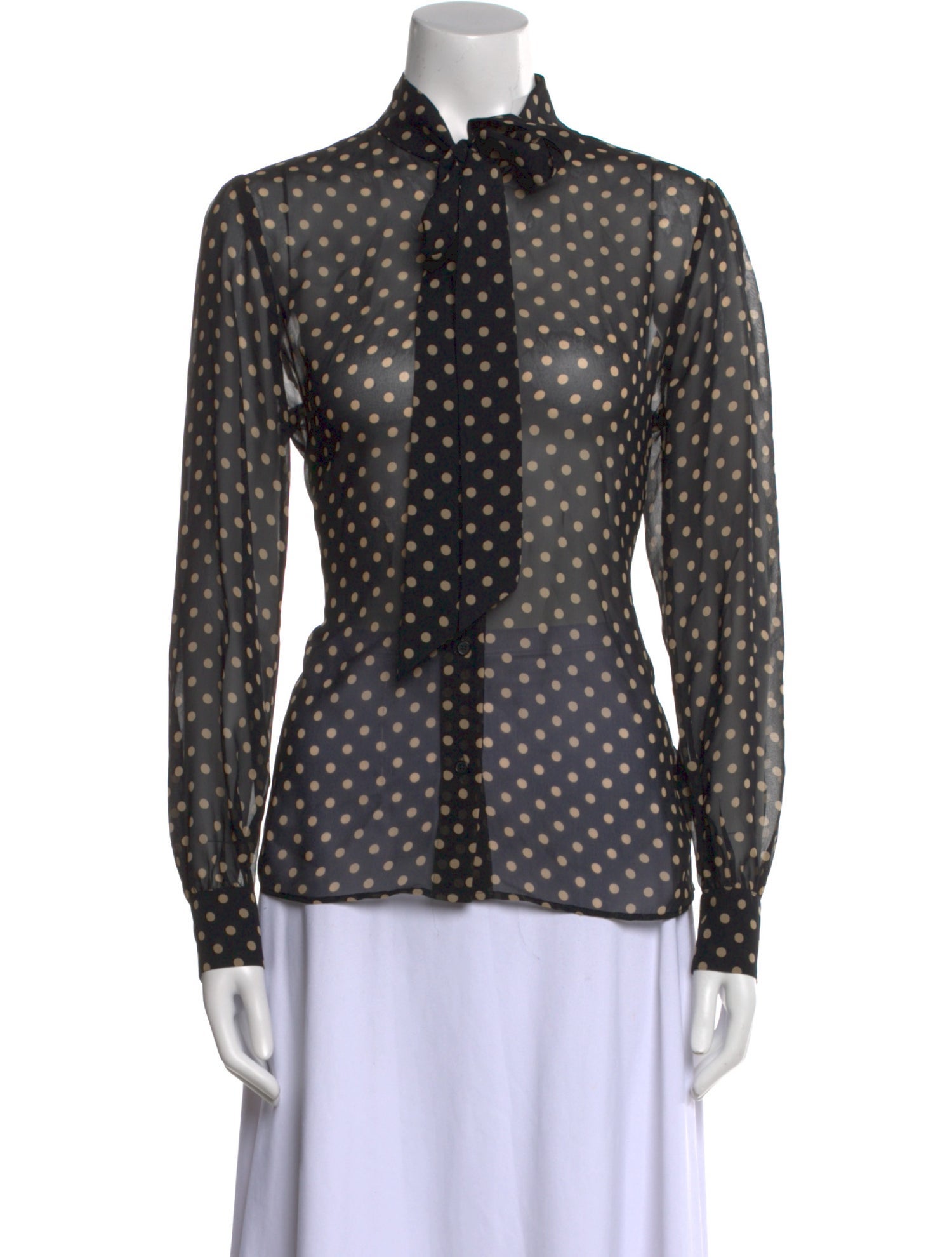 Nili Lotan Silk Polka Dot Print Button-Up Top