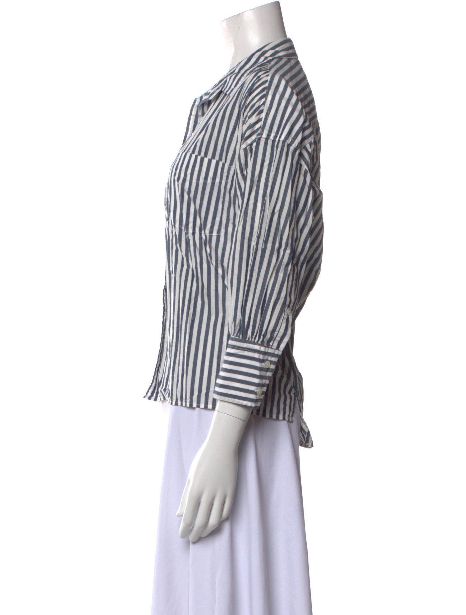 Nili Lotan Striped Three-Quarter Sleeve Button-Up Top