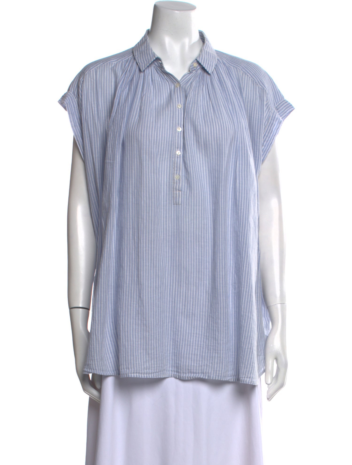 Nili Lotan Striped Short Sleeve Button-Up Top