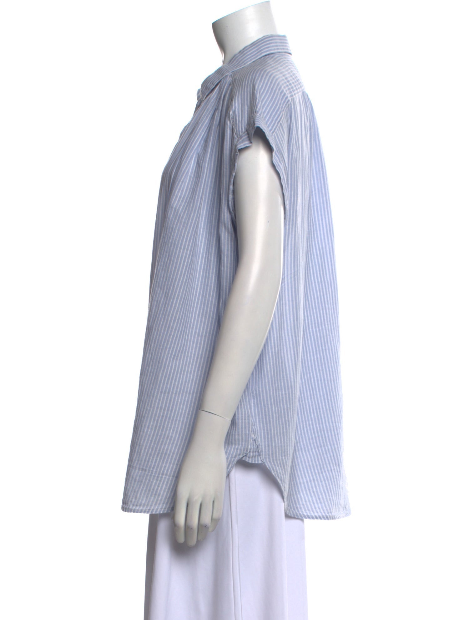 Nili Lotan Striped Short Sleeve Button-Up Top