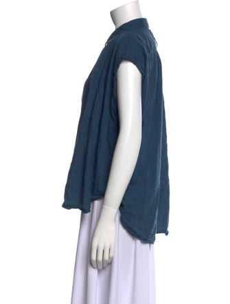 Nili Lotan Mock Neck Short Sleeve Button-Up Top