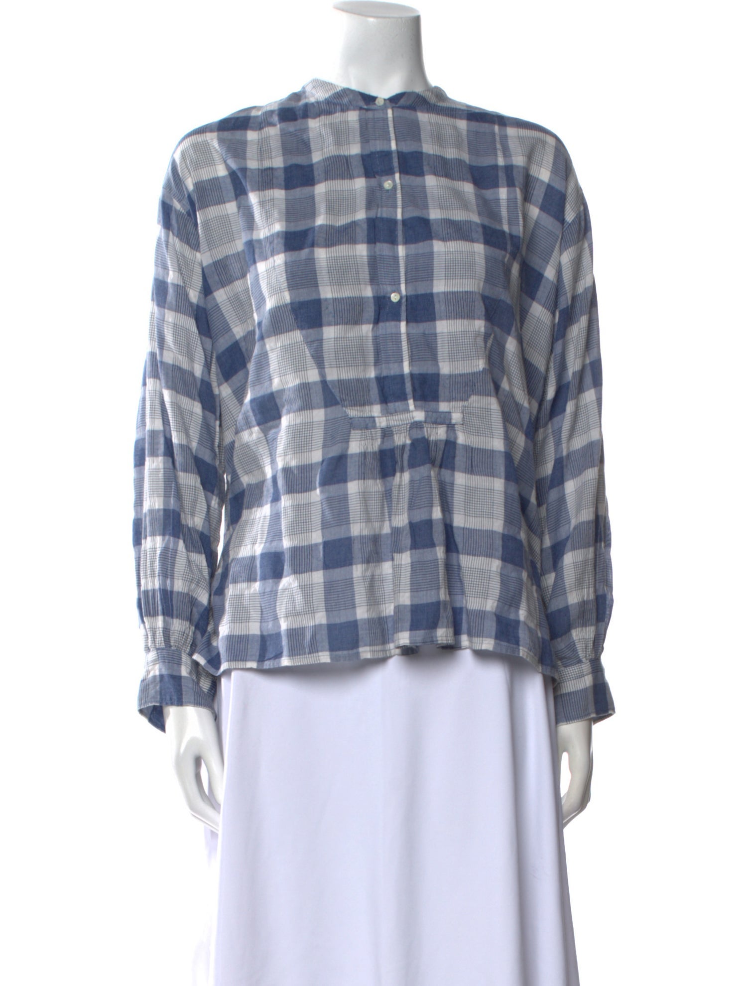 Nili Lotan Plaid Print Bateau Neckline Blouse