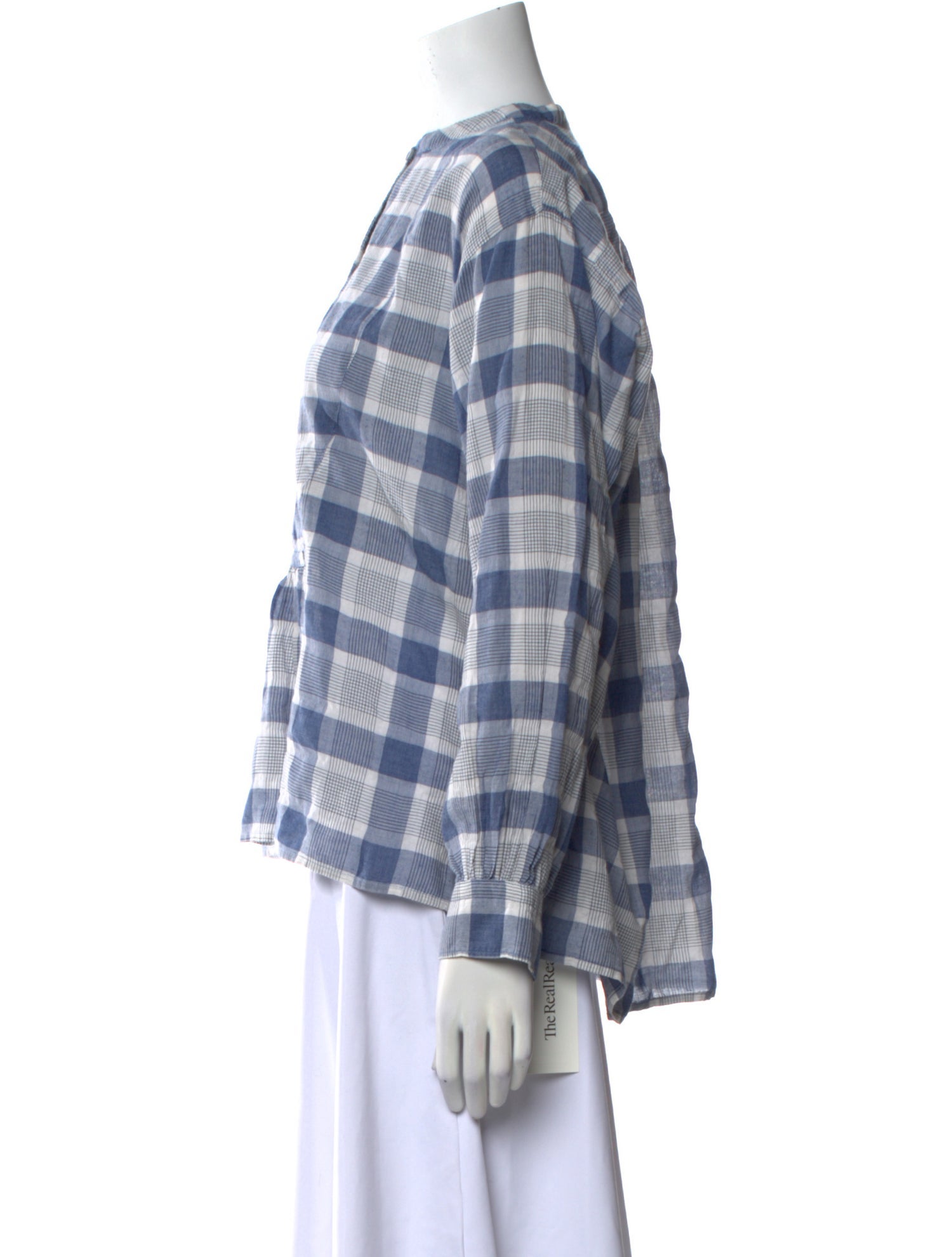 Nili Lotan Plaid Print Bateau Neckline Blouse