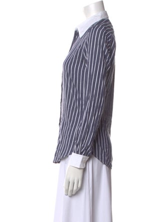 Nili Lotan Striped Three-Quarter Sleeve Button-Up Top