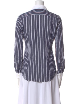 Nili Lotan Striped Three-Quarter Sleeve Button-Up Top