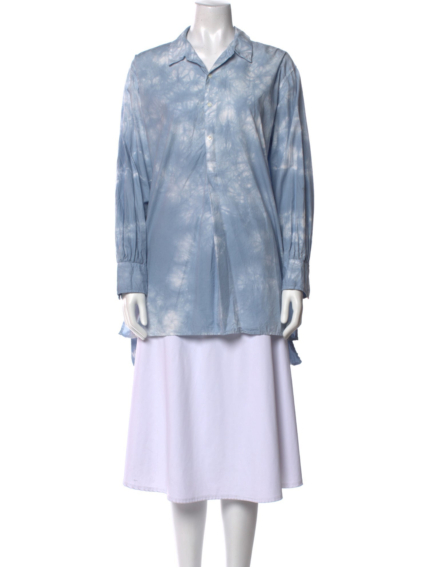 Nili Lotan Tie-Dye Print Long Sleeve Button-Up Top