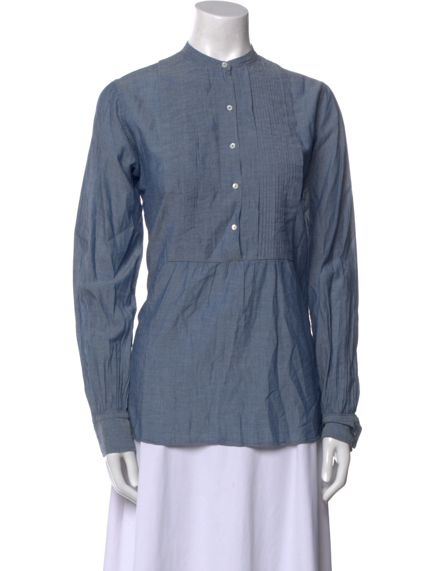 Nili Lotan Mock Neck Long Sleeve Button-Up Top