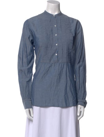 Nili Lotan Mock Neck Long Sleeve Button-Up Top