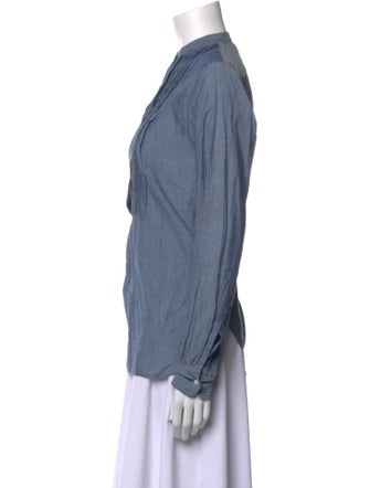 Nili Lotan Mock Neck Long Sleeve Button-Up Top