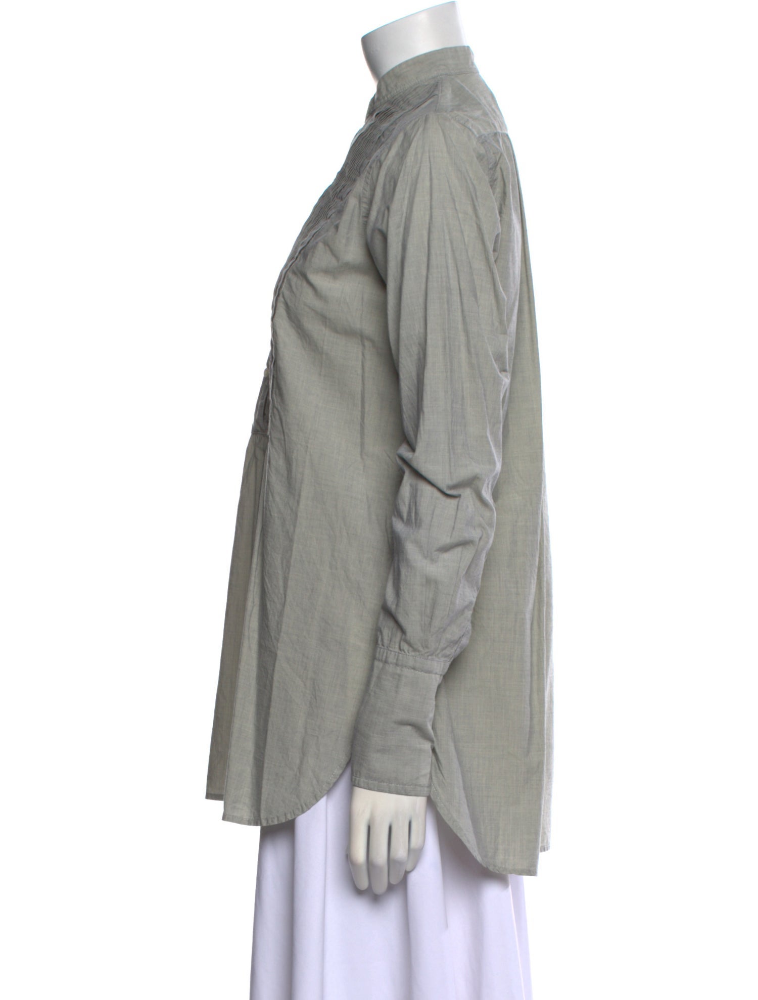 Nili Lotan Mock Neck Long Sleeve Button-Up Top