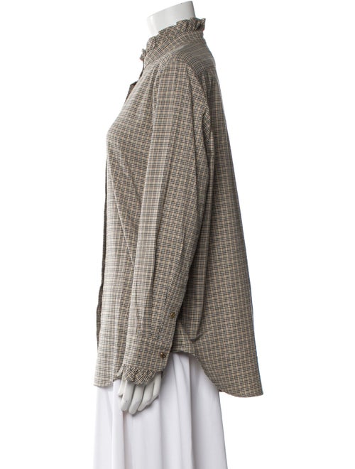 Nili Lotan Plaid Print Mock Neck Button-Up Top