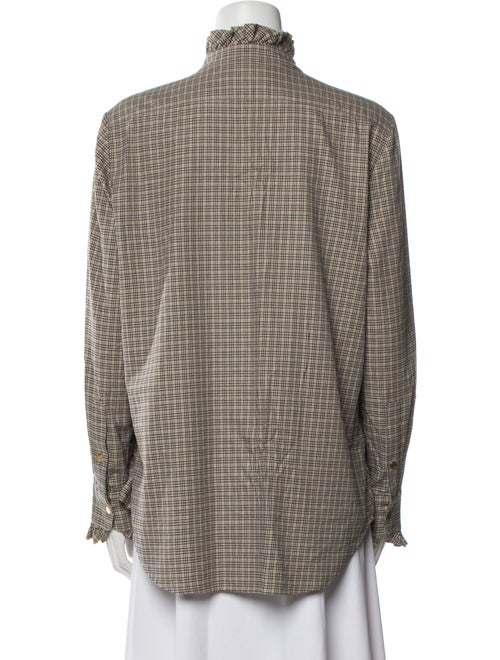 Nili Lotan Plaid Print Mock Neck Button-Up Top