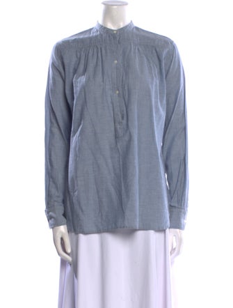 Nili Lotan Mock Neck Long Sleeve Button-Up Top