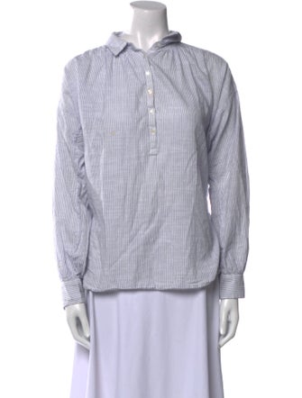 Nili Lotan Striped Mock Neck Button-Up Top