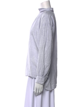 Nili Lotan Striped Mock Neck Button-Up Top