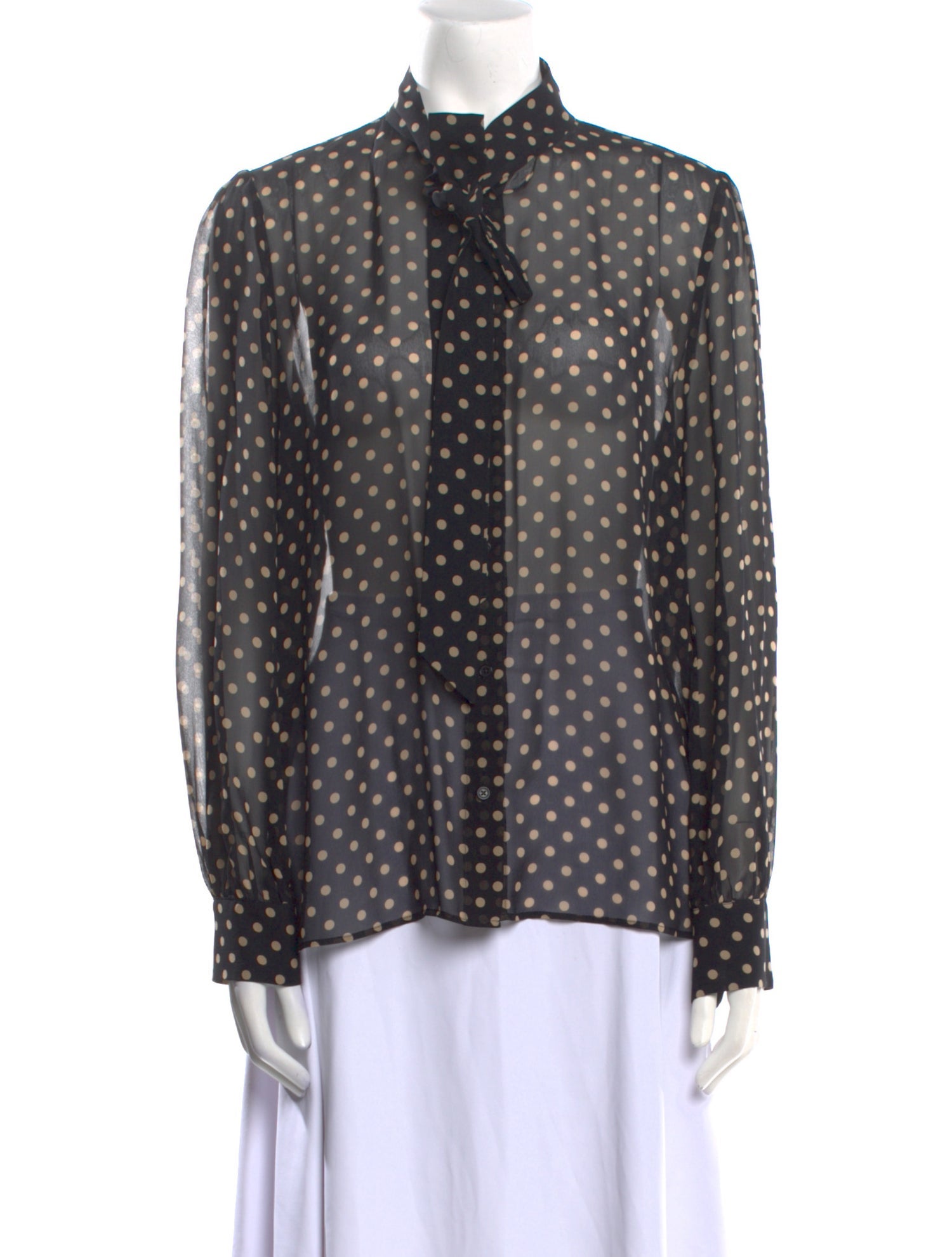 Nili Lotan Silk Polka Dot Print Button-Up Top