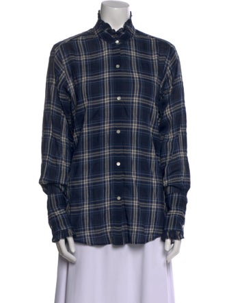 Nili Lotan Plaid Print Long Sleeve Button-Up Top