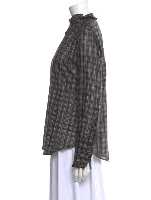 Nili Lotan Plaid Print Mock Neck Button-Up Top