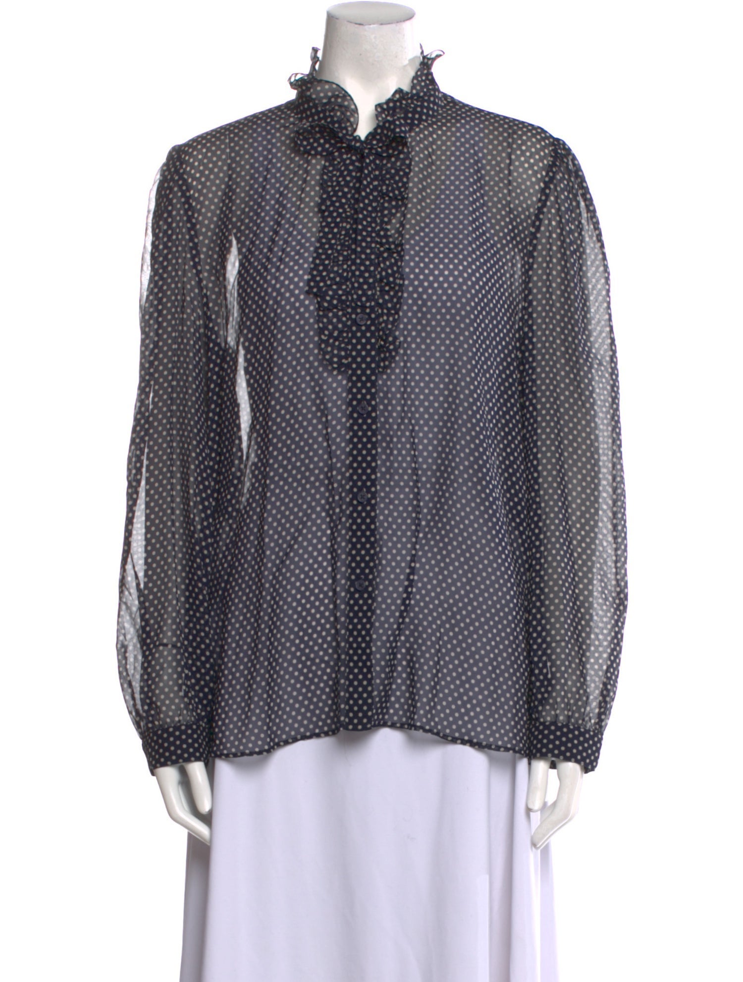 Nili Lotan Silk Polka Dot Print Button-Up Top