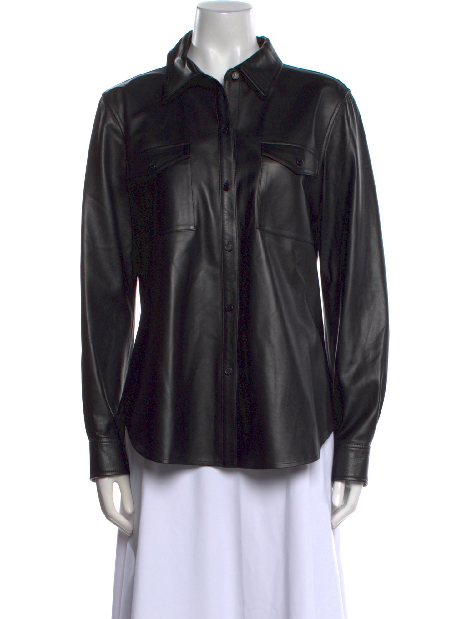 Nili Lotan Lamb Leather Long Sleeve Button-Up Top