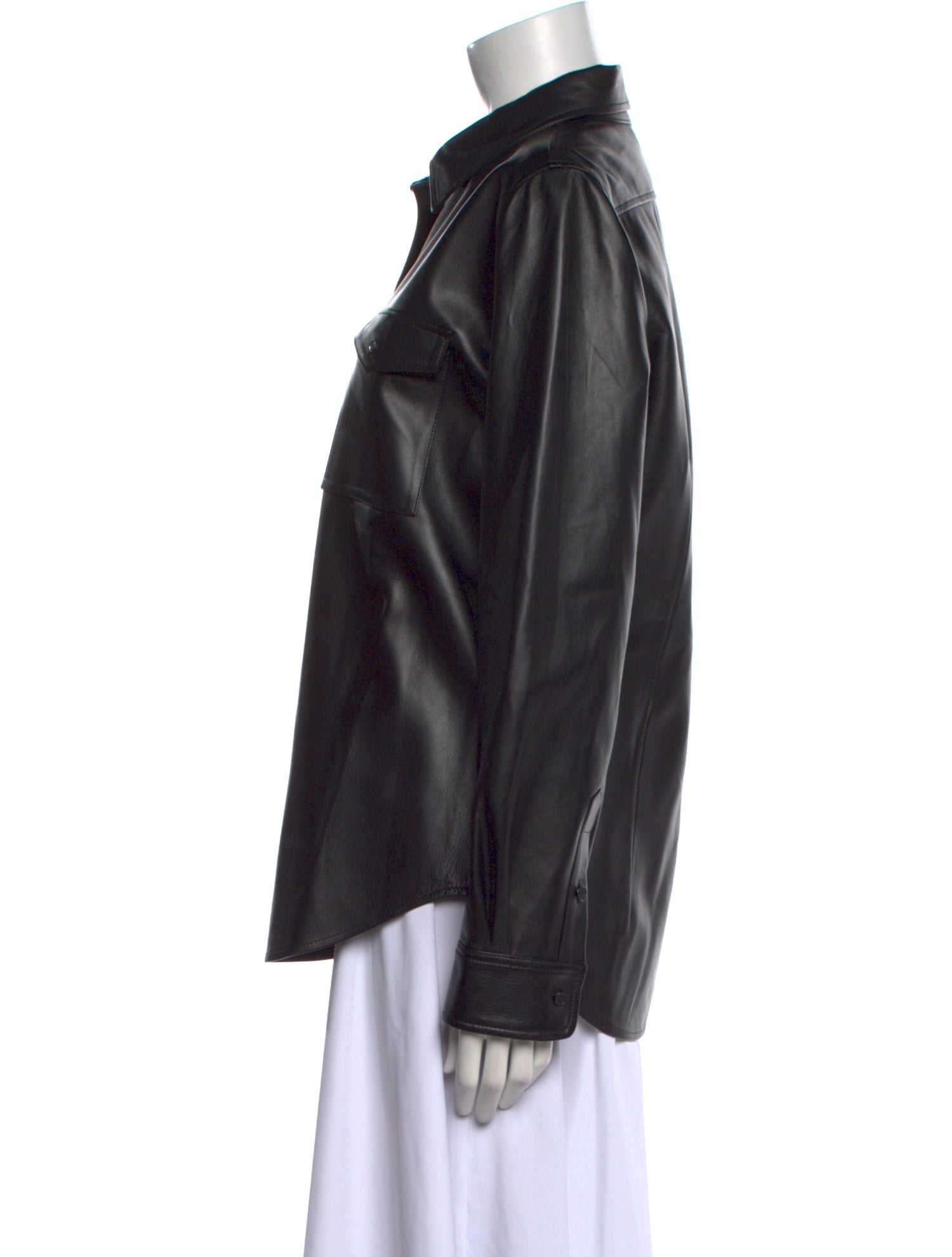 Nili Lotan Lamb Leather Long Sleeve Button-Up Top