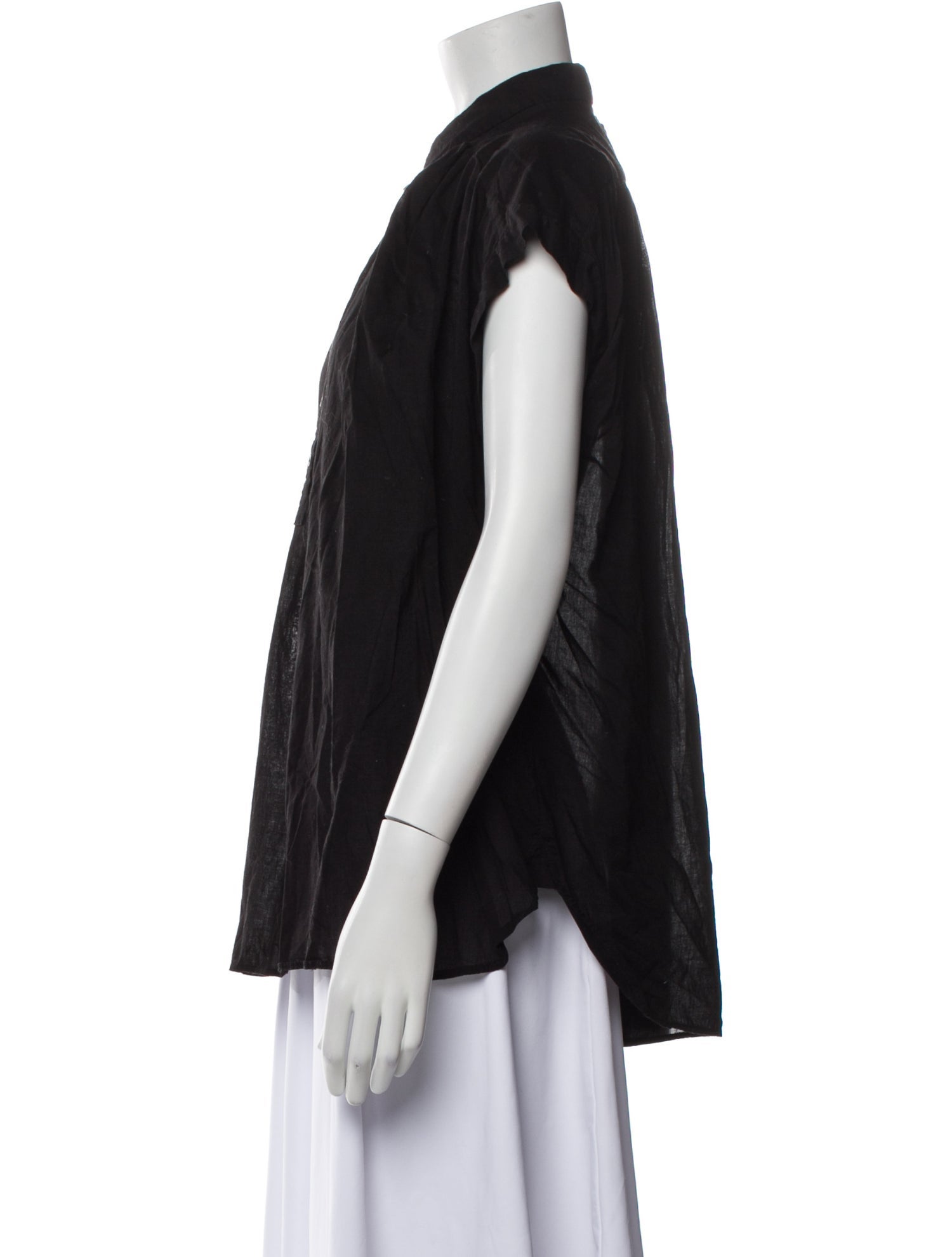 Nili Lotan Mock Neck Short Sleeve Button-Up Top