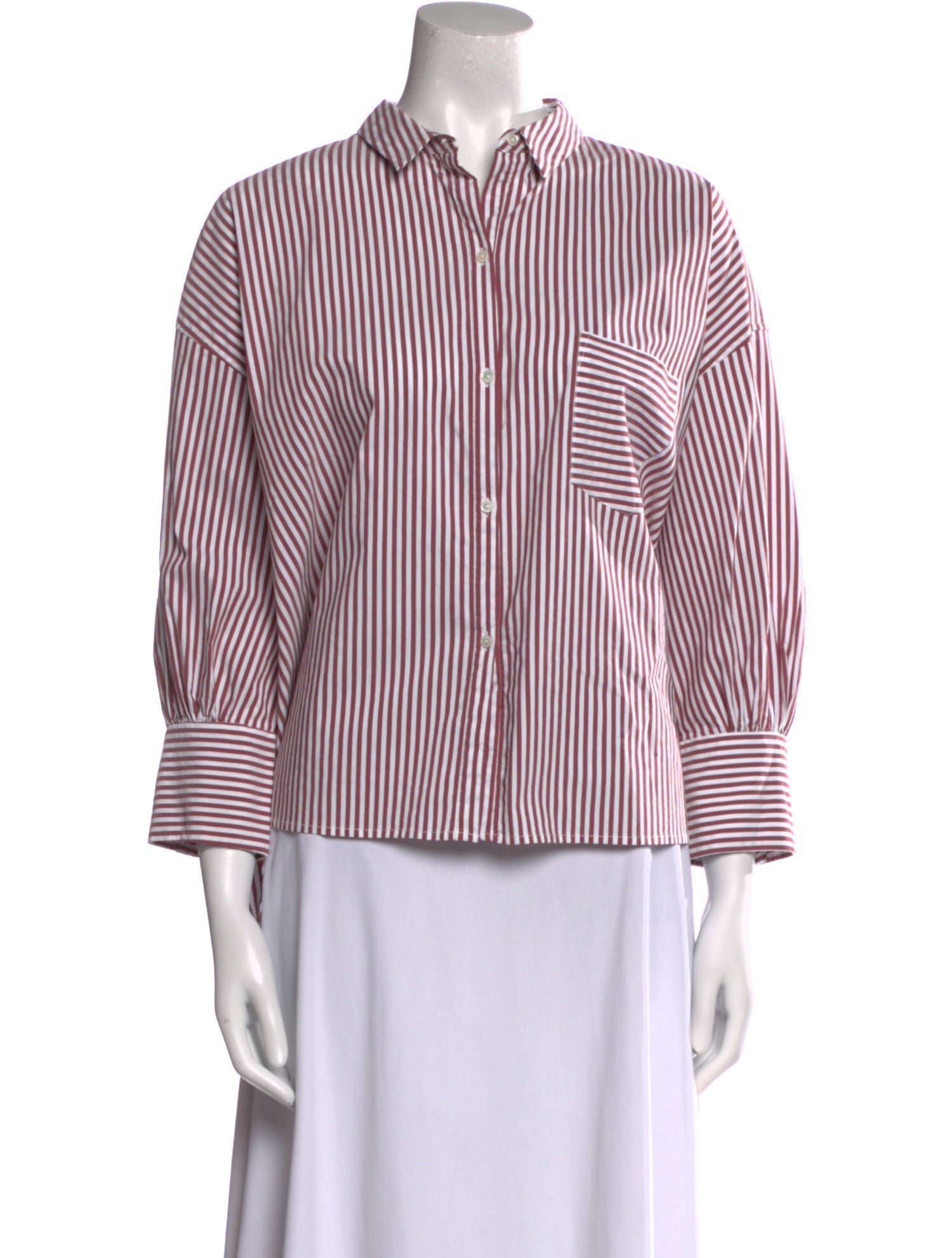 Nili Lotan Striped Three-Quarter Sleeve Button-Up Top