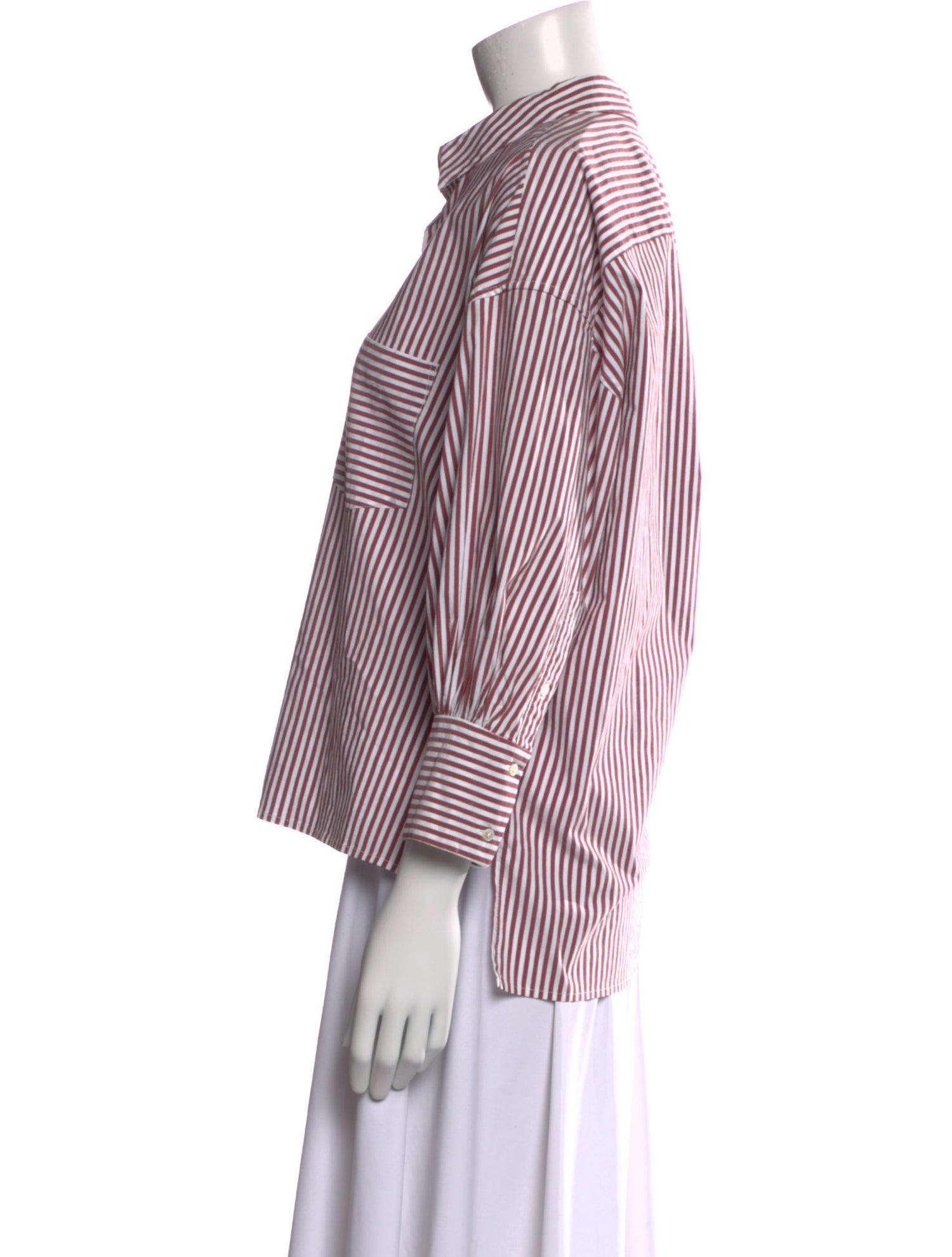 Nili Lotan Striped Three-Quarter Sleeve Button-Up Top