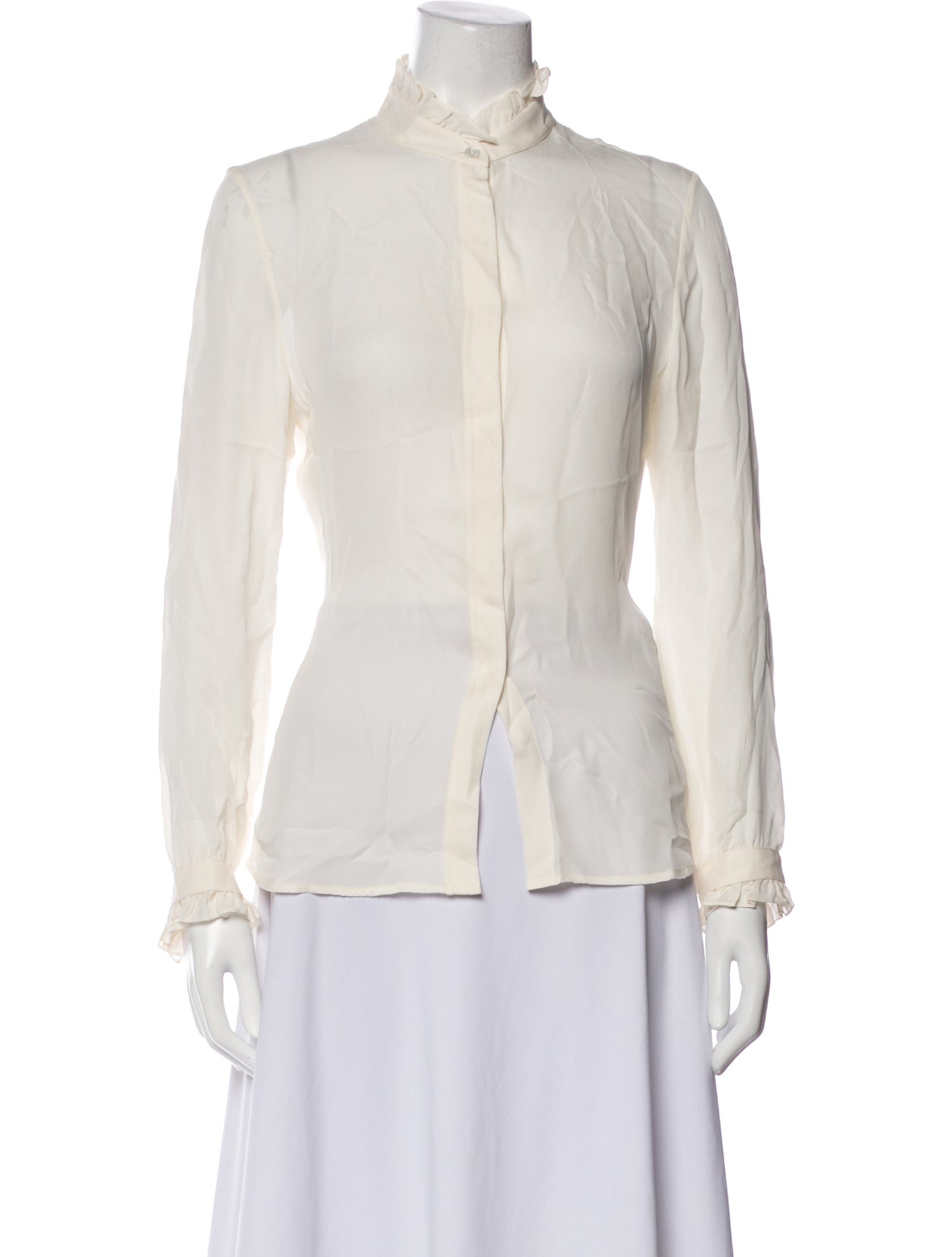 Nili Lotan Silk Mock Neck Button-Up Top