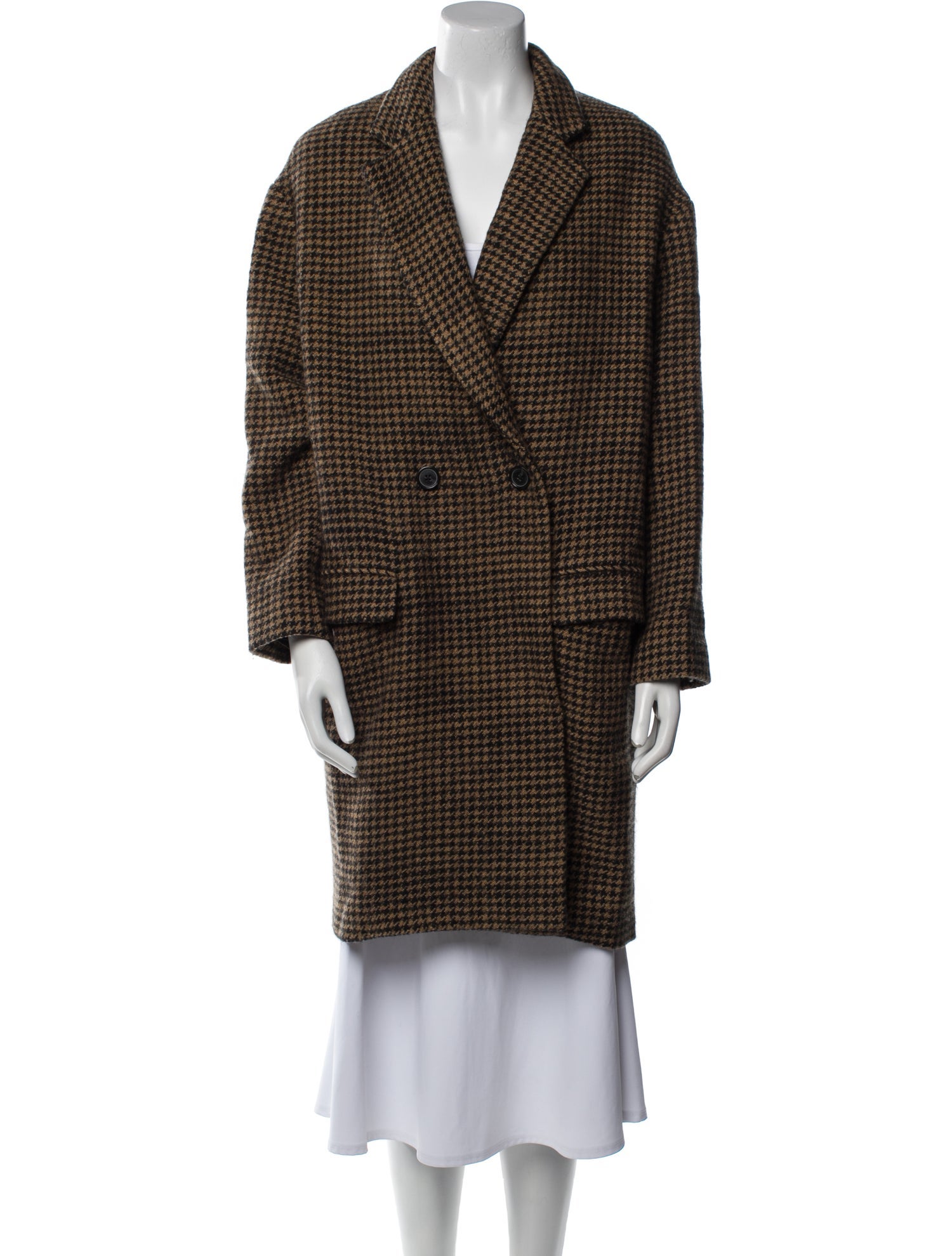 Nili Lotan Virgin Wool Houndstooth Print Faux Fur Coat