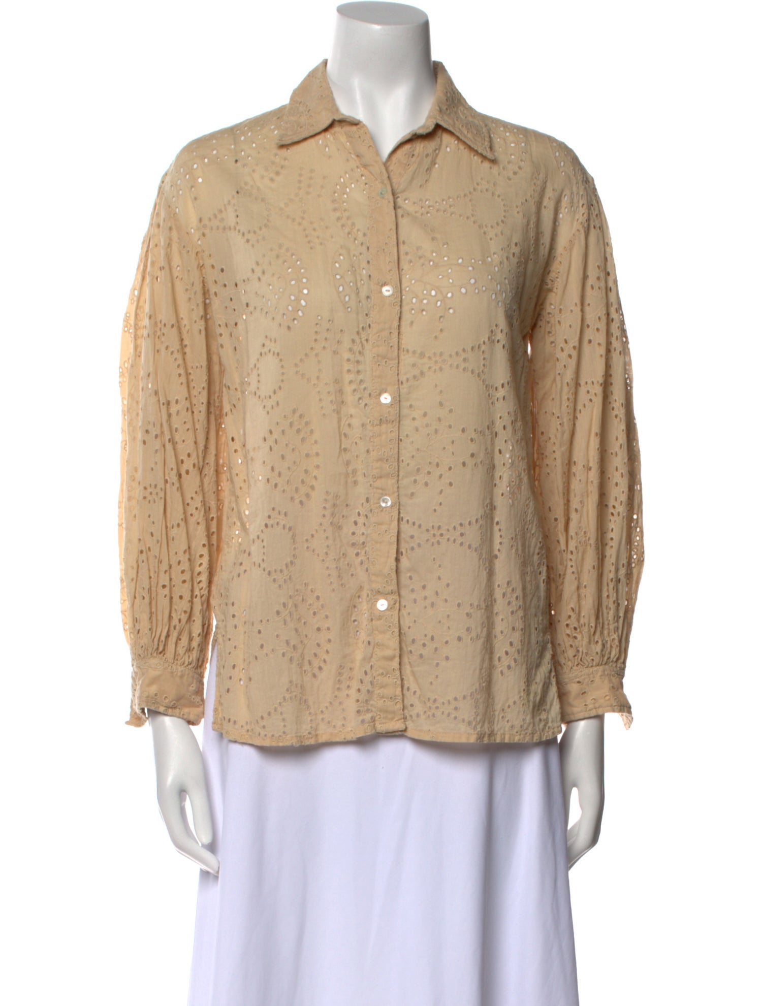 Nili Lotan Lace Pattern Long Sleeve Button-Up Top