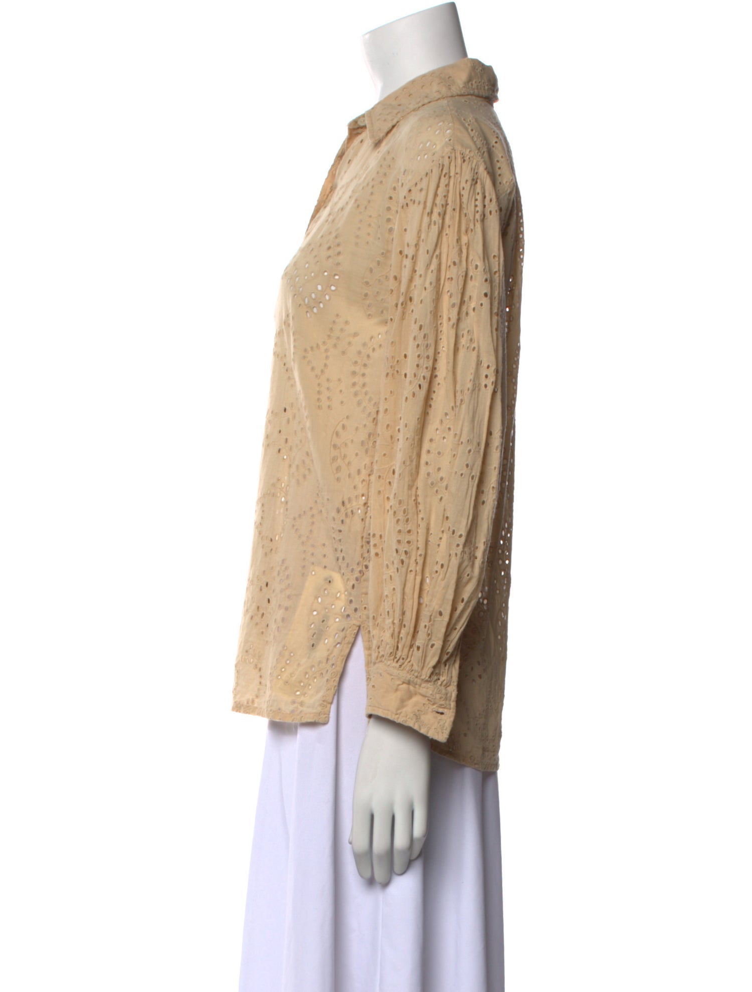 Nili Lotan Lace Pattern Long Sleeve Button-Up Top