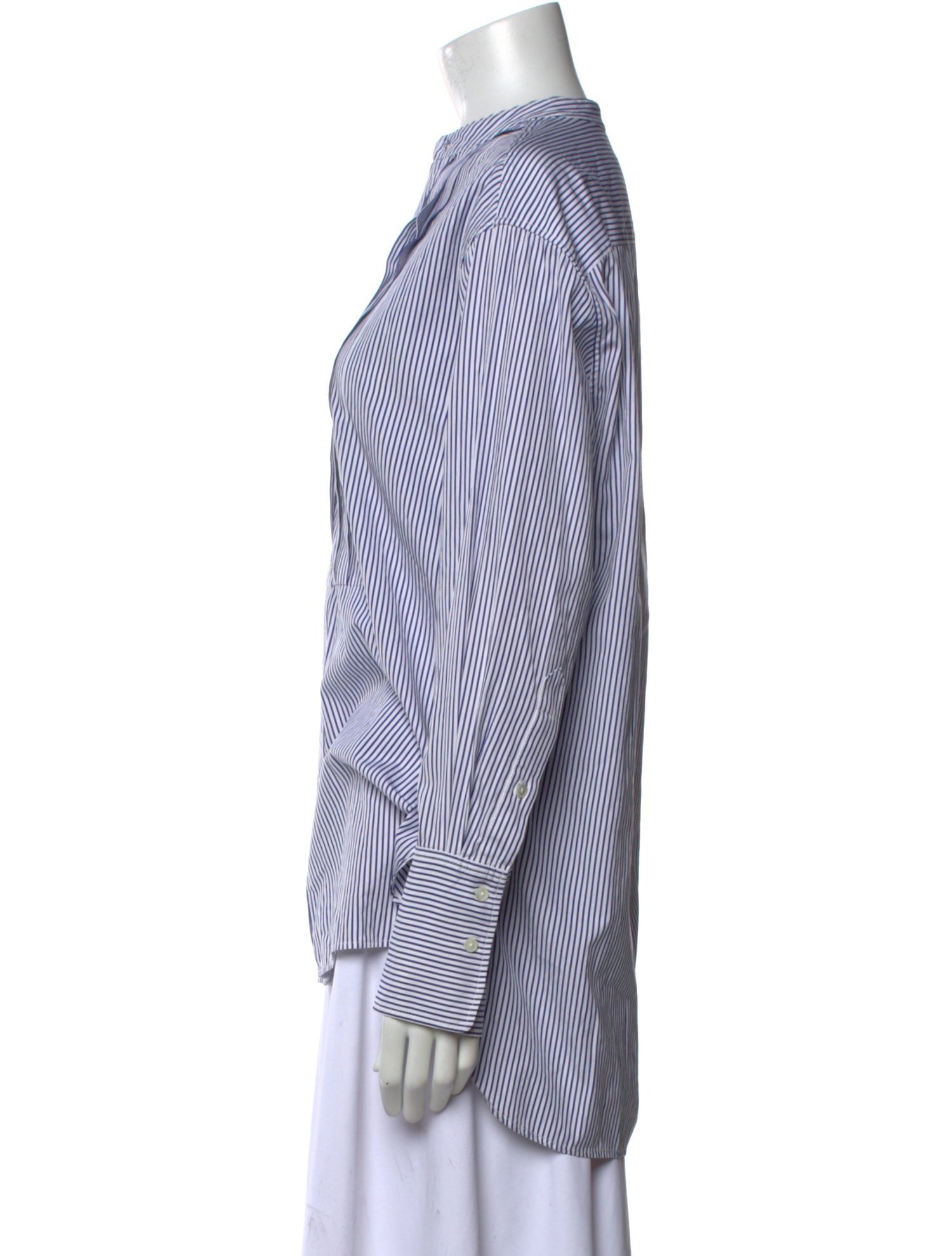 Nili Lotan Striped Mock Neck Button-Up Top