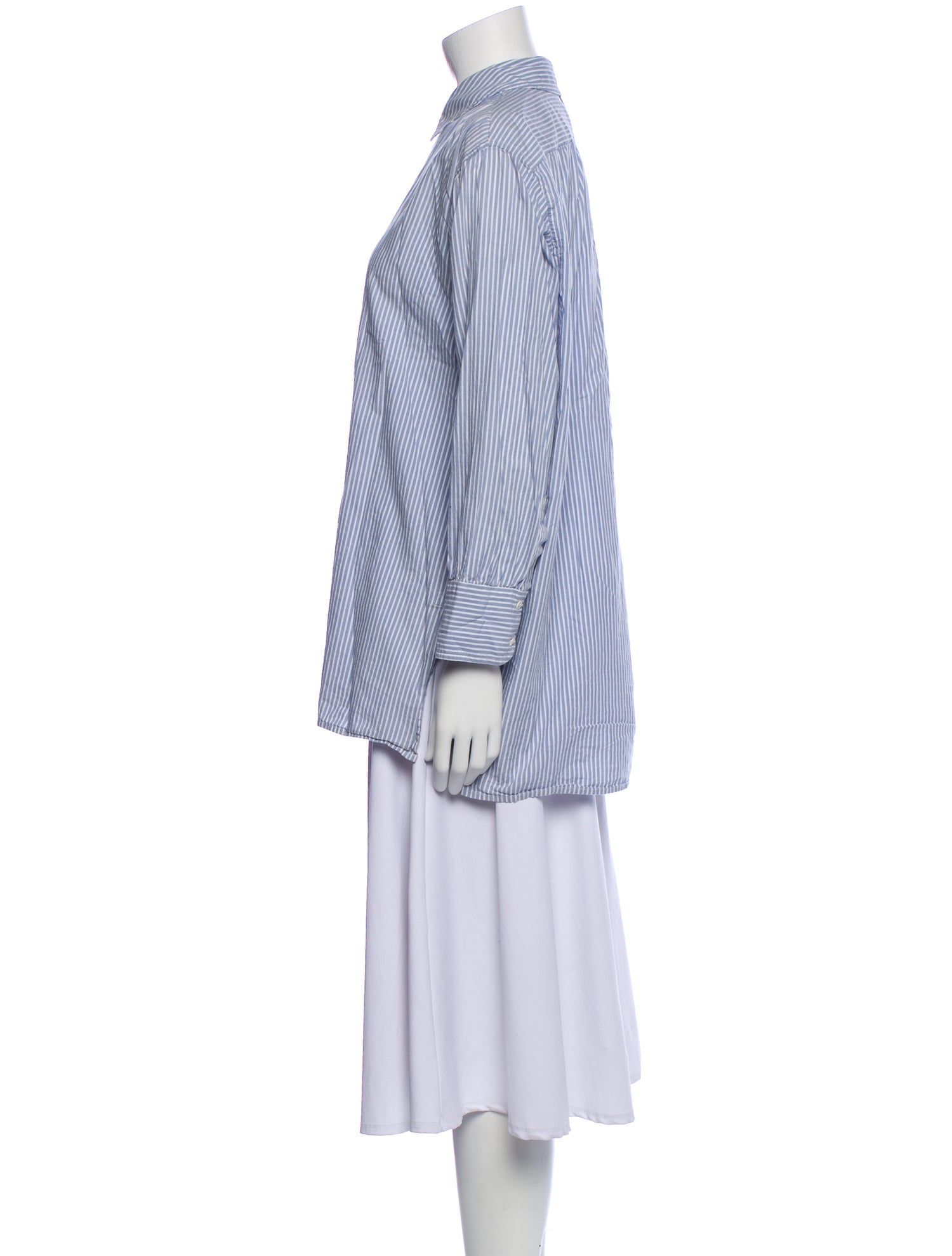 Nili Lotan Striped Mock Neck Button-Up Top