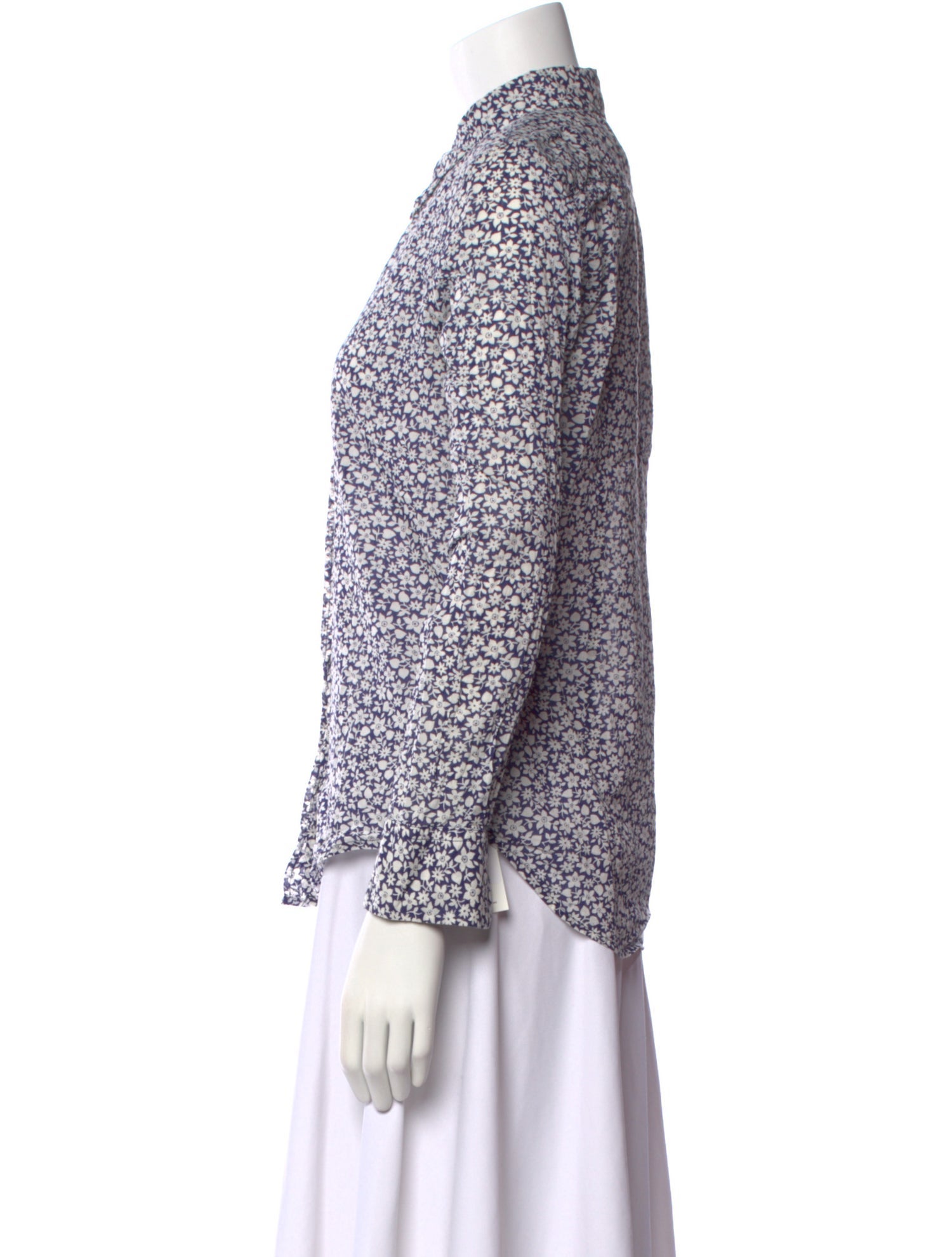 Nili Lotan Floral Print Mock Neck Button-Up Top