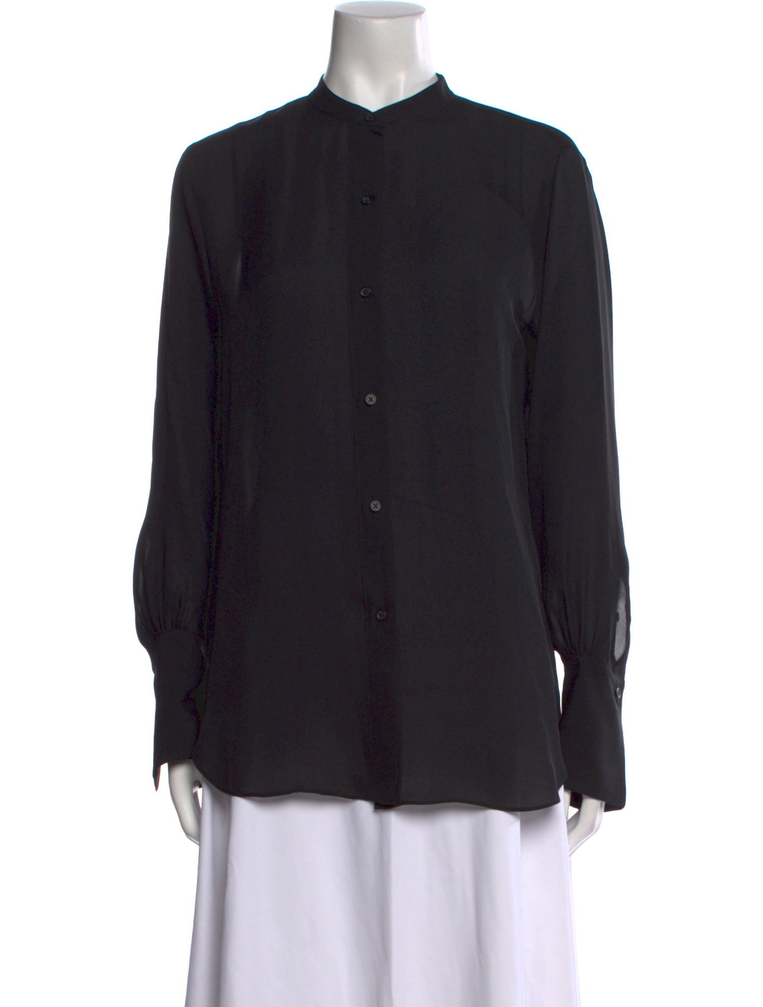 Nili Lotan Silk Mock Neck Button-Up Top