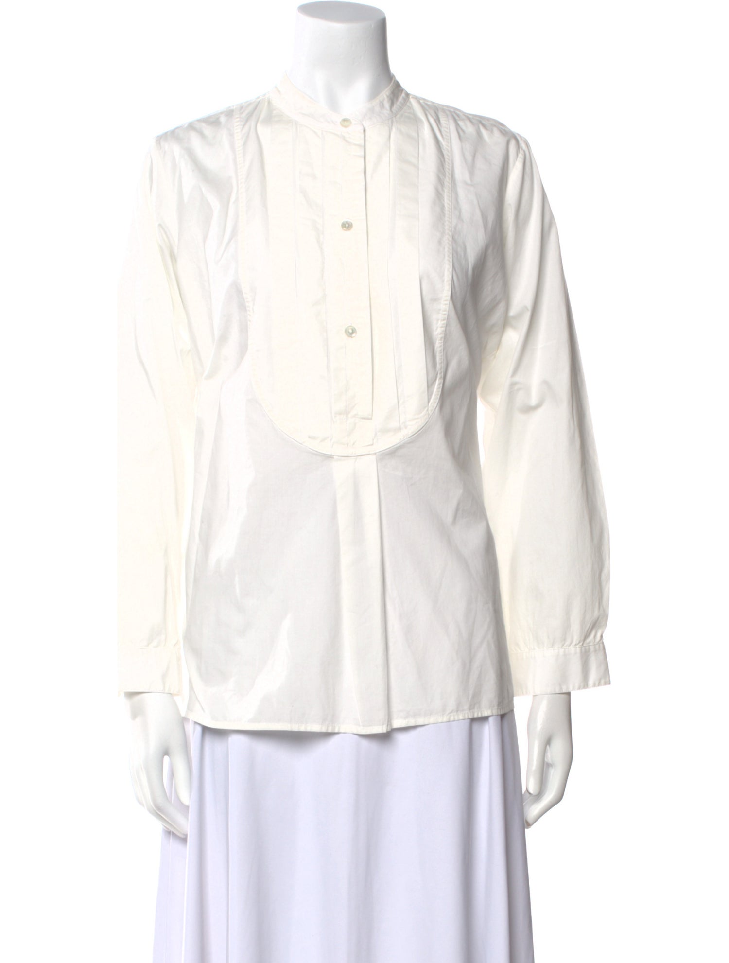 Nili Lotan Mock Neck Long Sleeve Button-Up Top