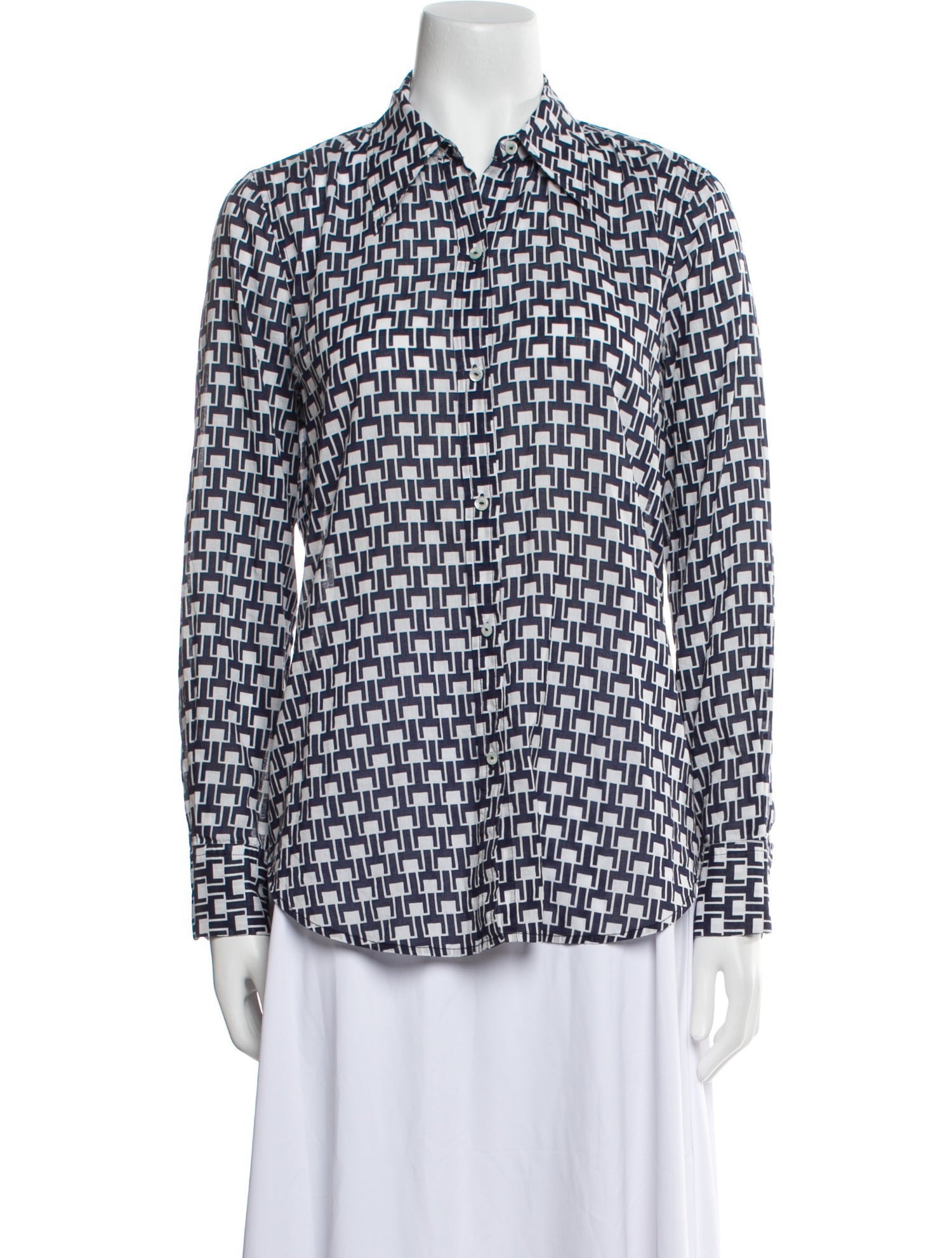 Nili Lotan Printed Long Sleeve Button-Up Top w/ Tags