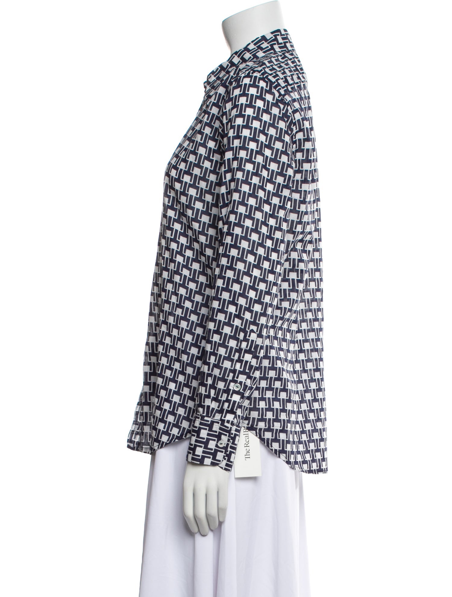 Nili Lotan Printed Long Sleeve Button-Up Top w/ Tags