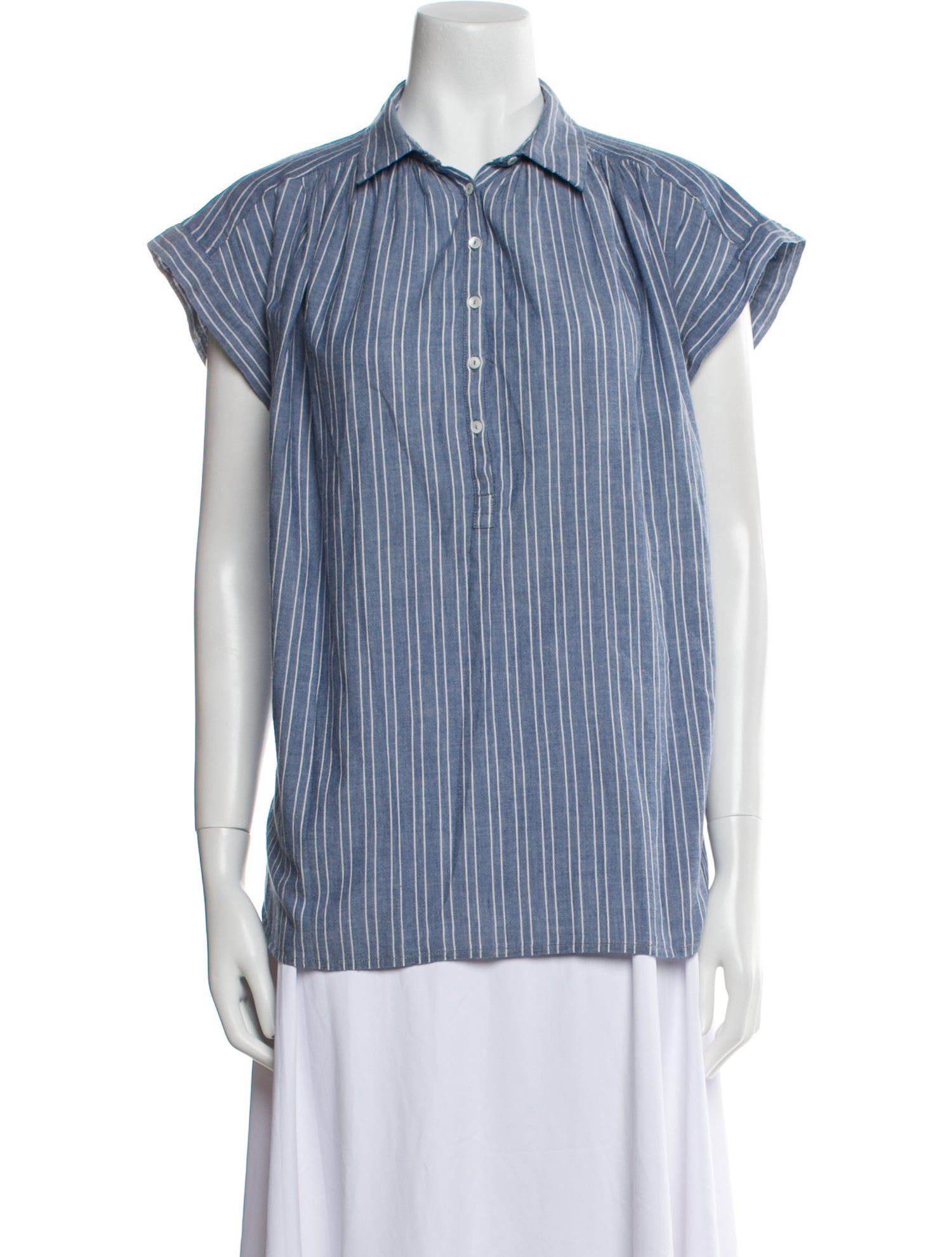 Nili Lotan Striped Short Sleeve Button-Up Top