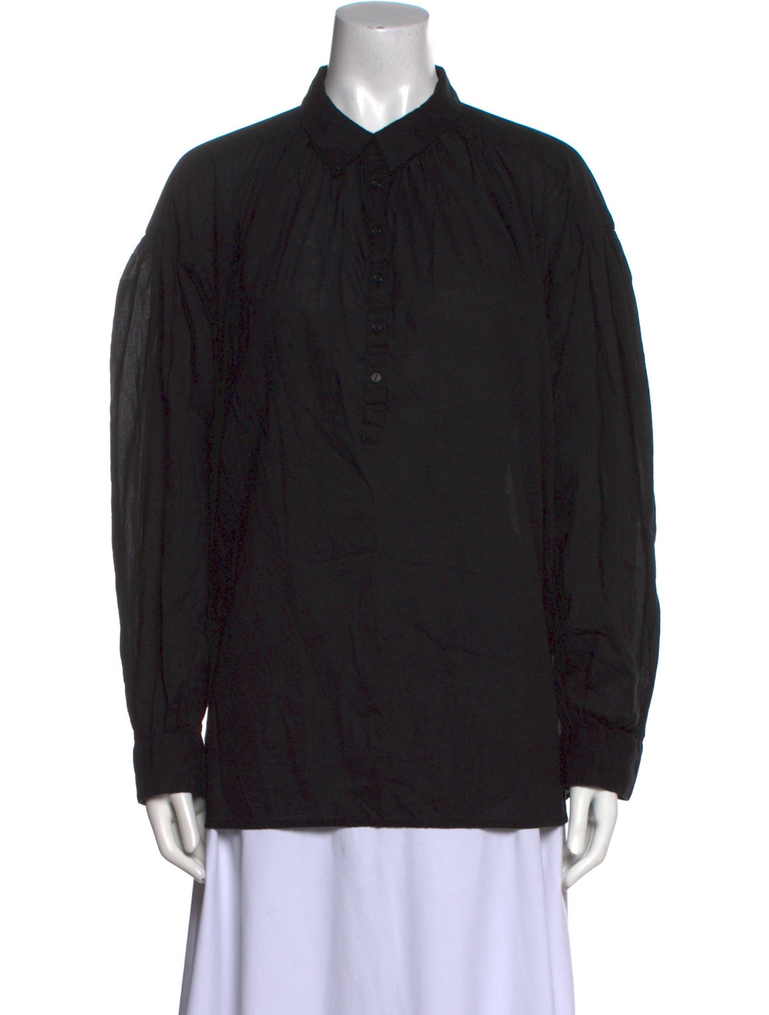 Nili Lotan Mock Neck Long Sleeve Button-Up Top