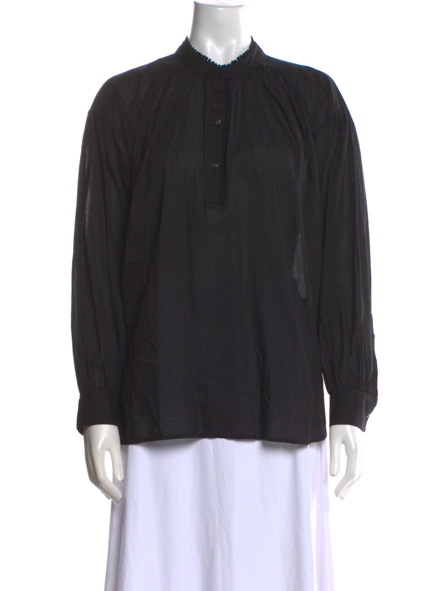 Nili Lotan Mock Neck Long Sleeve Button-Up Top