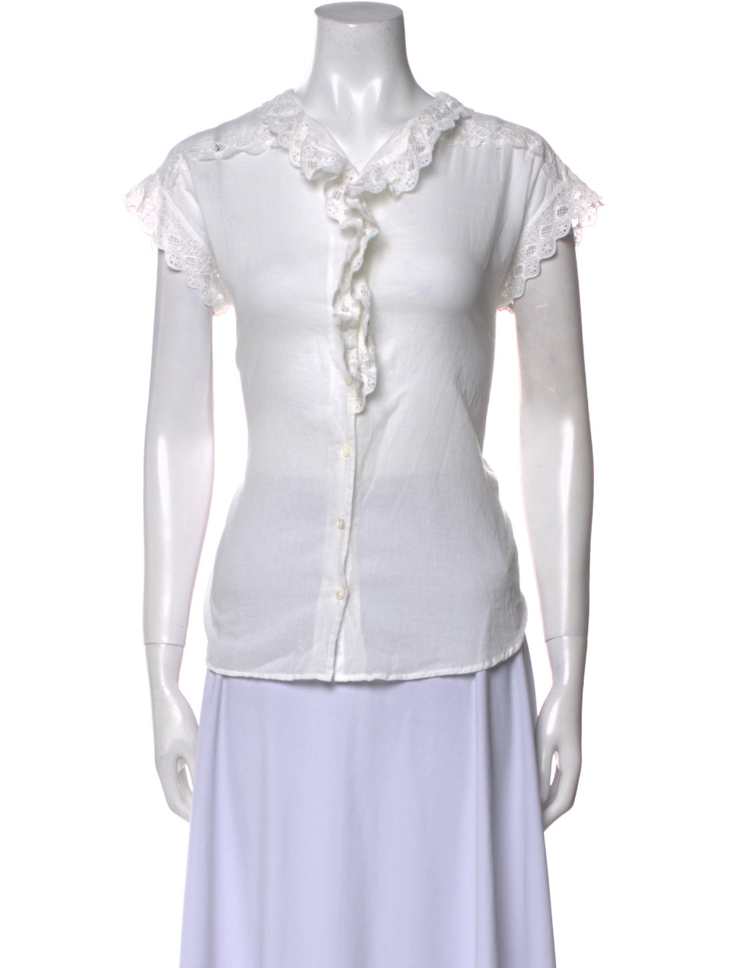 Nili Lotan V-Neck Short Sleeve Button-Up Top